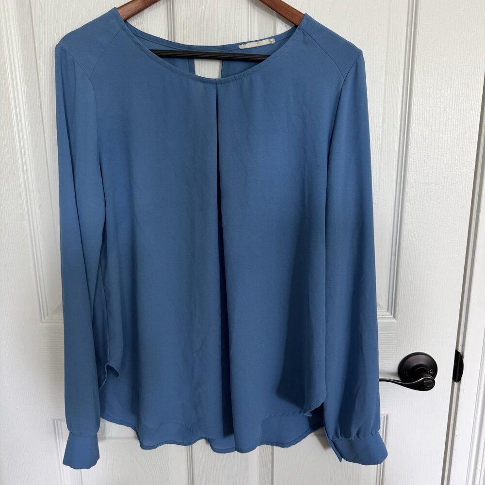 Womens LUSH Cornflower Blue Riviera Lon Sleeve Shirttail Hem Tunic Top Large